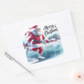 Kerstman houdt van schaatsen op een besneeuwde vij vierkante sticker (Envelop)
