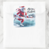 Kerstman houdt van schaatsen op een besneeuwde vij vierkante sticker (Tas)