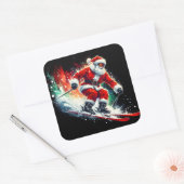 Kerstman houdt van skiën in een winterwonderland vierkante sticker (Envelop)