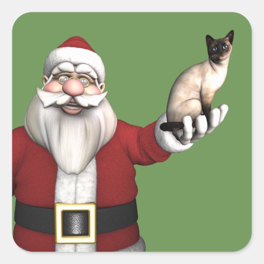 Kerstman houdt van zijn Siamese kat Vierkante Sticker (Voorkant)