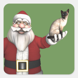 Kerstman houdt van zijn Siamese kat Vierkante Sticker