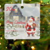 Kerstman huis foto vierkant Ornament