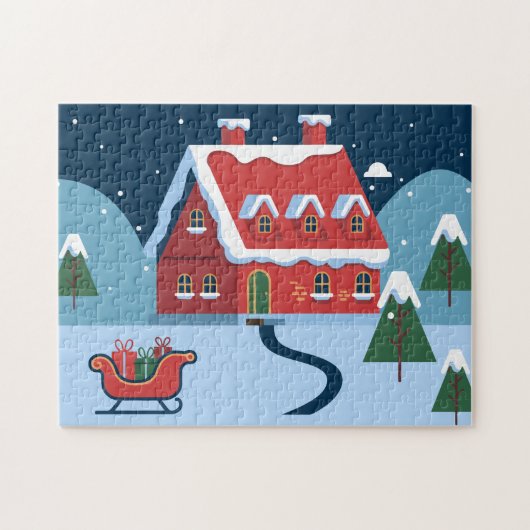 Kerstman Huis Kind Legpuzzel (Horizontaal)