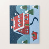 Kerstman Huis Kind Legpuzzel (Verticaal)