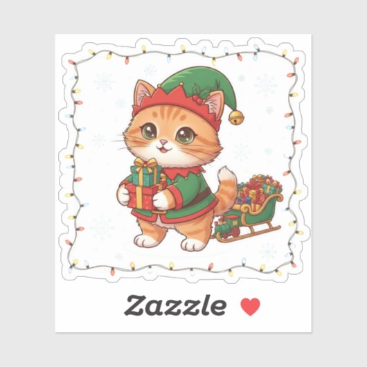 Kerstman Hulphulpje Kat Elf Kostuum Kerstmis Sticker (Vel)