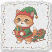 Kerstman Hulphulpje Kat Elf Kostuum Kerstmis Sticker (Voorkant)