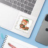 Kerstman Hulphulpje Kat Elf Kostuum Kerstmis Sticker (Laptop met iPhone)