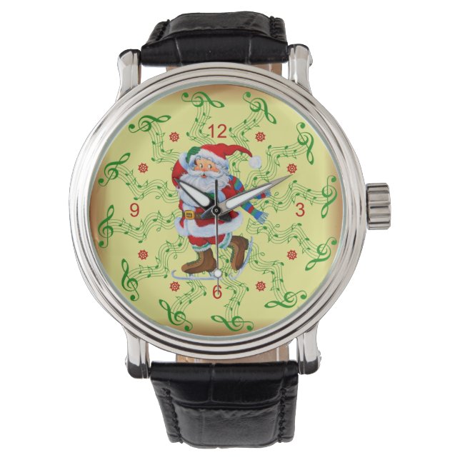 Kerstman ~ IJs Schaatsen ~ Musical Scrolls ~ Kerst Horloge (Voorkant)