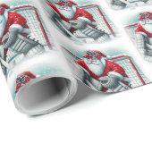 Kerstman Ijshockey Keeper Kerstmis Cadeaupapier (Rol Hoek)