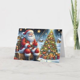 Kerstman Ijsvissen Kerstmis Feestdagen Kaart