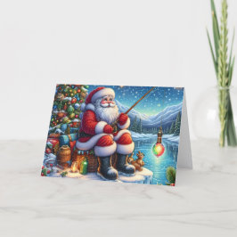 Kerstman Ijsvissen Kerstmis Feestdagen Kaart