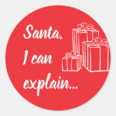Kerstman, ik kan het uitleggen... script ronde sticker (Voorkant)