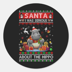 Kerstman Ik was serieus over de nijlpaard grappige Ronde Sticker