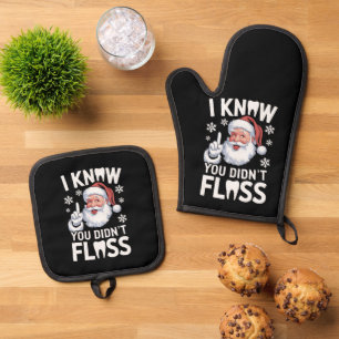 Kerstman Ik weet dat je niet hebt geflost Tandarts Ovenwant & Pannenlap Set