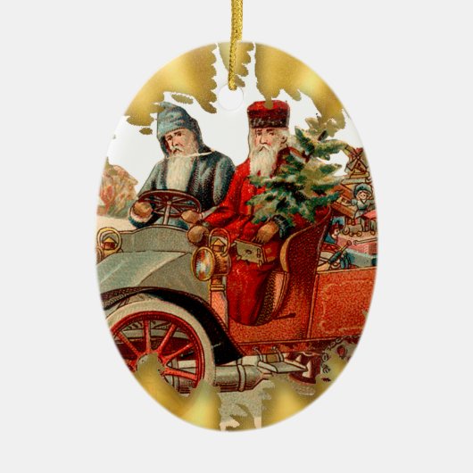  kerstman in Antiek auto's Keramisch Ornament (Voorkant)
