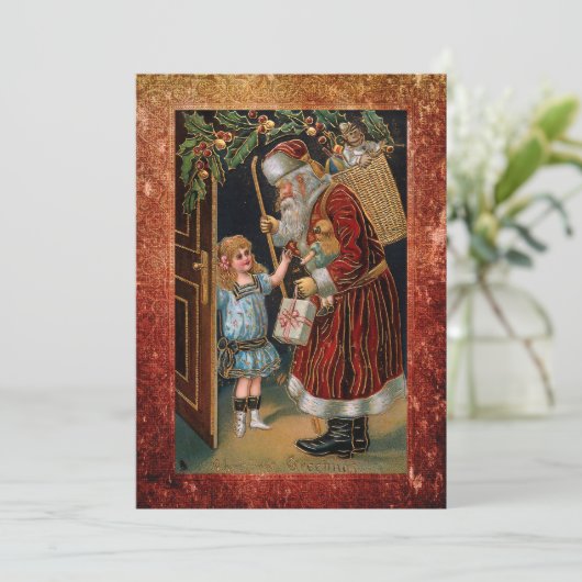 Kerstman in antieke lijst feestdagenkaart (Staand voorkant)