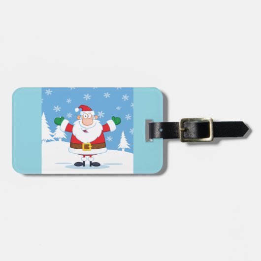 Kerstman in besneeuwde winterscène bagagelabel (Voorkant horizontaal)