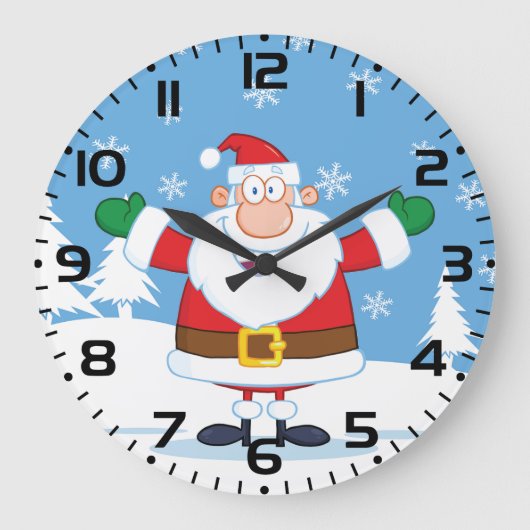 Kerstman in besneeuwde winterscène grote klok (Voorkant)