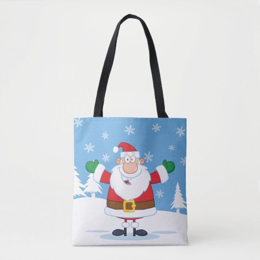 Kerstman in besneeuwde winterscène tote bag (Voorkant)