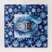 Kerstman in blauw legpuzzel (Horizontaal)