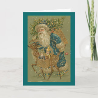 Kerstman in Blauw met de Kerstkaart van het Feestdagen Kaart