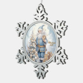 Kerstman in blauw met gouden cadeaus winter tin sneeuwvlok ornament (Rechts)