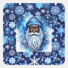Kerstman in blauw vierkante sticker