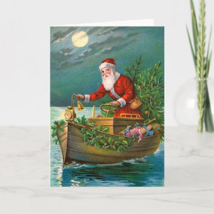 Kerstman in Boot Feestdagen Kaart