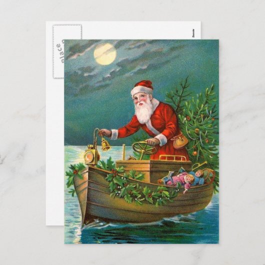 Kerstman in Boot Feestdagenkaart (Voorkant / Achterkant)
