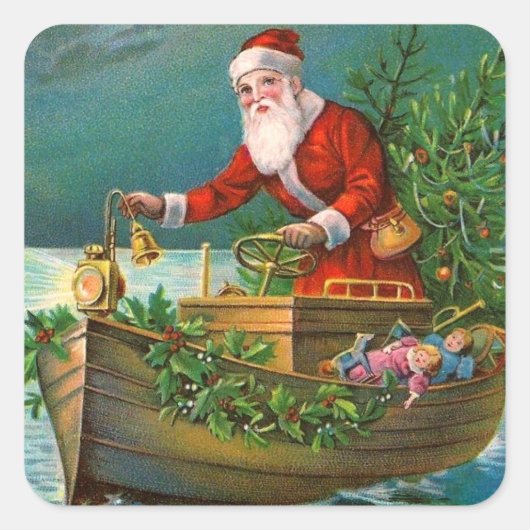 Kerstman in Boot Vierkante Sticker (Voorkant)
