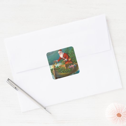 Kerstman in Boot Vierkante Sticker (Envelop)