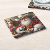 Kerstman in Cowboy Pet Kerstmis Kartonnen Onderzetters (Schuin)