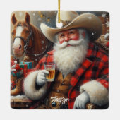 Kerstman in Cowboy Pet Kerstmis Keramisch Ornament (Achterkant)