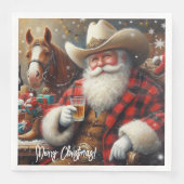 Kerstman in Cowboy Pet Kerstmis Servet (Voorkant)