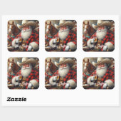 Kerstman in Cowboy Pet Kerstmis Vierkante Sticker (Vel)