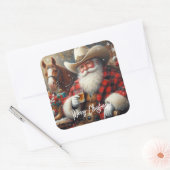 Kerstman in Cowboy Pet Kerstmis Vierkante Sticker (Envelop)