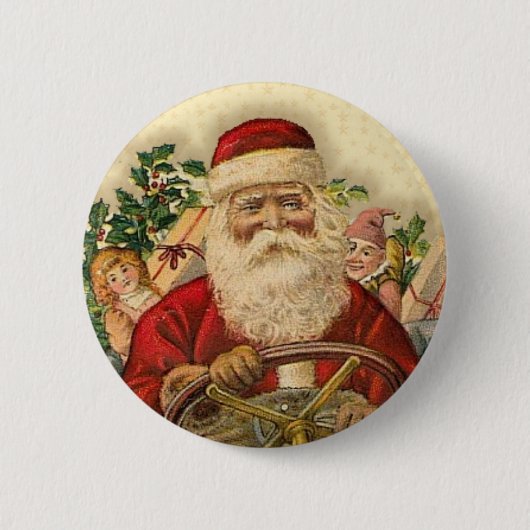 kerstman in de auto: Buttonnen Ronde Button 5,7 Cm (Voorkant)