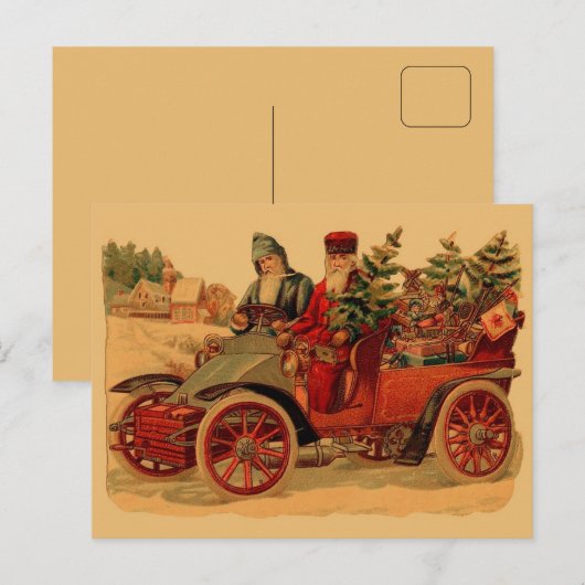  Kerstman in de auto Feestdagenkaart (Voorkant / Achterkant)