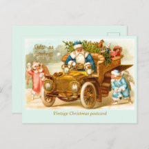 Kerstman in de auto met engelen spelen. Christmas