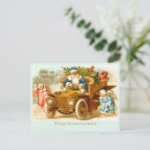 Kerstman in de auto met engelen spelen. Christmas Briefkaart (Staand voorkant)