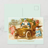 Kerstman in de auto met engelen spelen. Christmas Briefkaart (Voorkant / Achterkant)