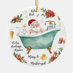 Kerstman in de badkuip Spa Kerstthema Keramisch Ornament