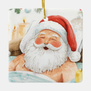 Kerstman in de badkuub Spa Kerstthema Keramisch Ornament