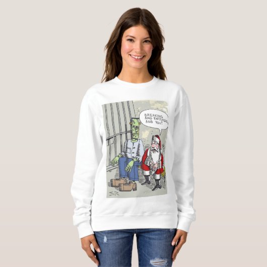 Kerstman in de gevangenis dames witte sweatshirt (Voorkant volledig)
