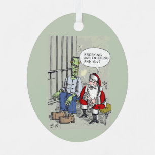Kerstman in de gevangenis ovale metalen ornament