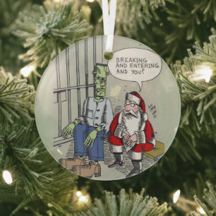 Kerstman in de gevangenis ronde glazen kerstversie glas ornament