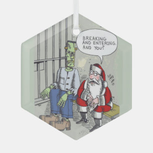 Kerstman in de gevangenis zeshoekige glazen kerstb glas ornament