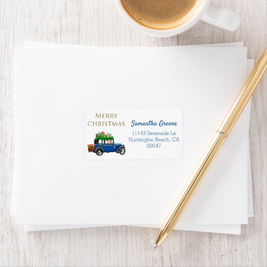 Kerstman in de klassieke auto etiket (Insitu)