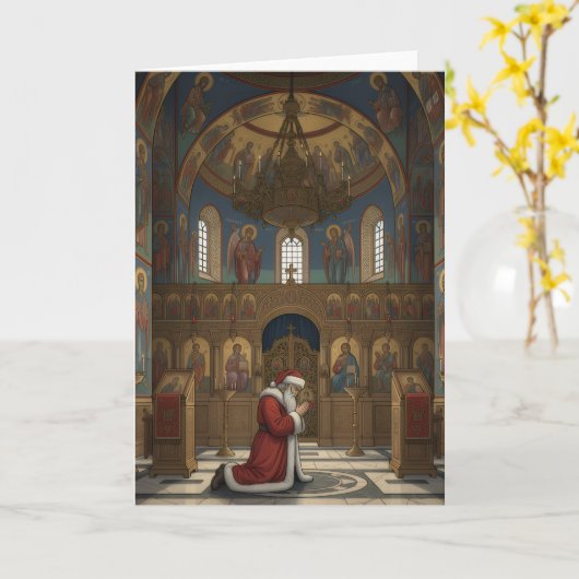 Kerstman in de Oosters Orthodoxe Kerk Kerstmis Kaart (Gele Bloem)