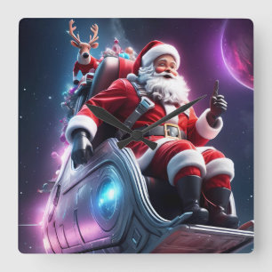Kerstman in de ruimte   Een futuristische Kerstmis Vierkante Klok